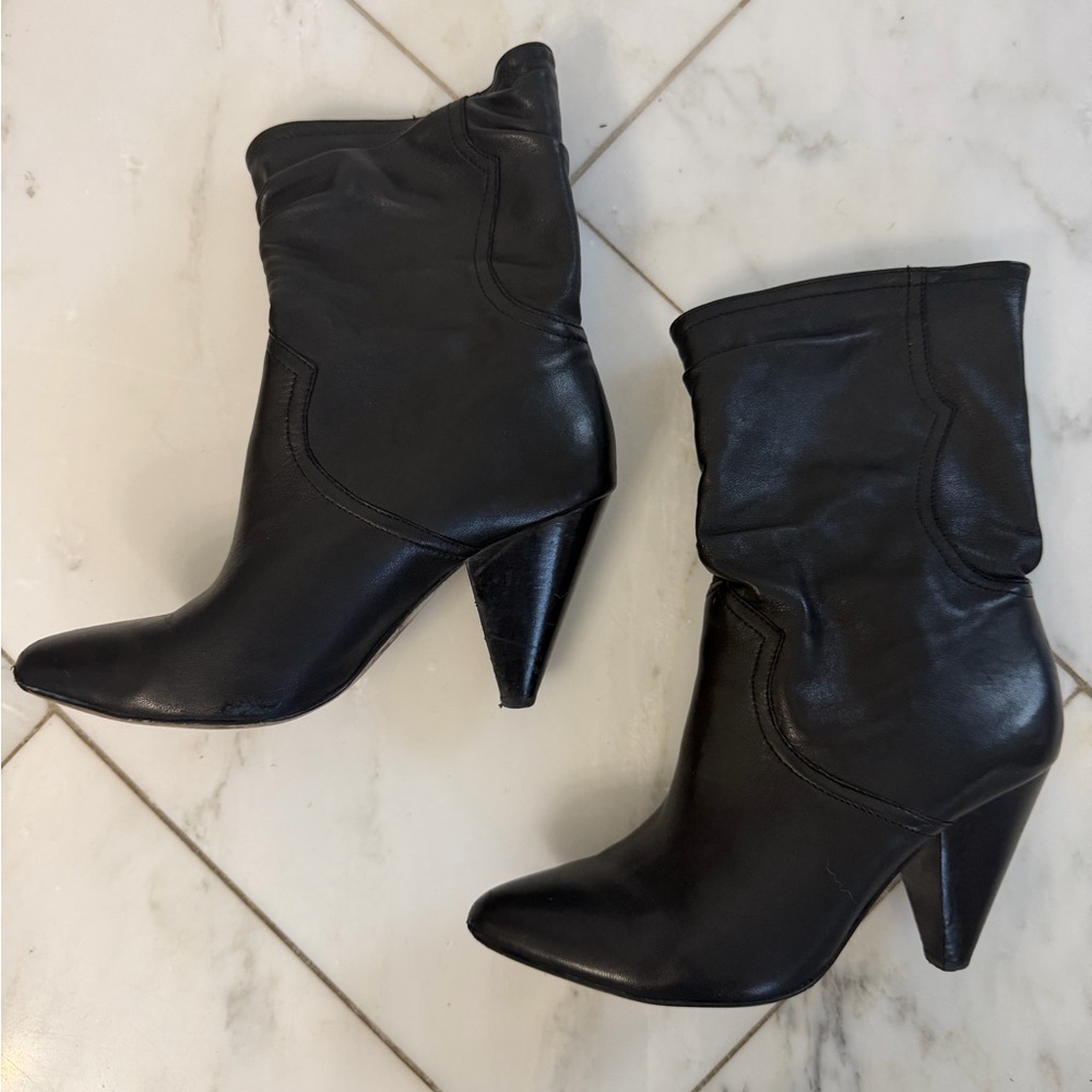 Joie womens 6-6.5 euro 36.5 black soft leather cone heel almond toe midcalf boot
